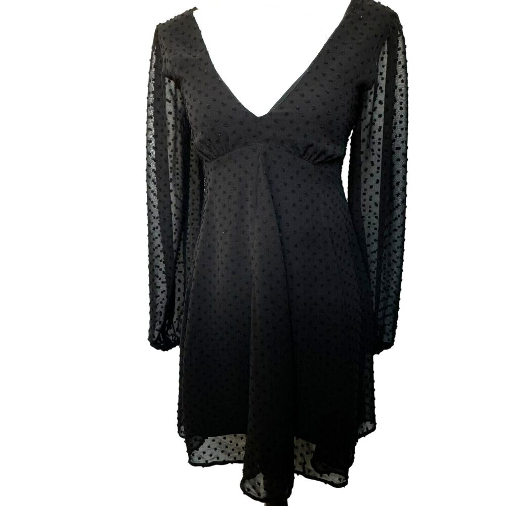 ASOS Design Size 0 Black Mini Dress Sheer Long Sleevesβ Lined Corset Swiss Dot